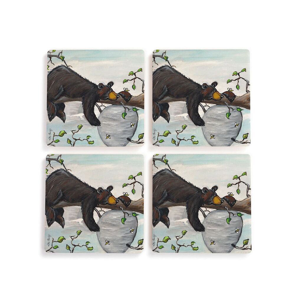 Black Bear Coaster "Honey Tree" by Jeff Fleming Bearfoots Barware Set of 4